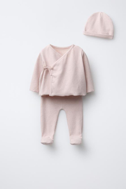 ZARA КОМПЛЕКТ ДЛЯ НОВОРОЖДЕННОГО И СУМОЧКА, РОЗОВЫЙ МЕЛАНЖ