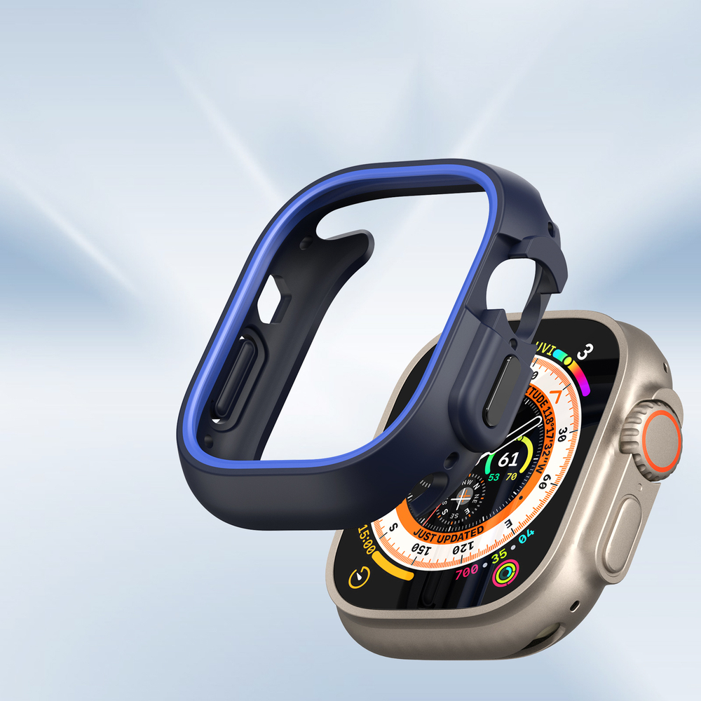 Чехол-бампер для часов Apple Watch Ultra 1 и 2 размер 49мм, темно-синий с синими вставками (Midnight/Blue) от Dux Ducis, серия Bamo Series Case