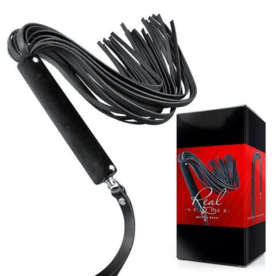 Черная кожаная плеть-флоггер - 84 см. (Цвет: черный)