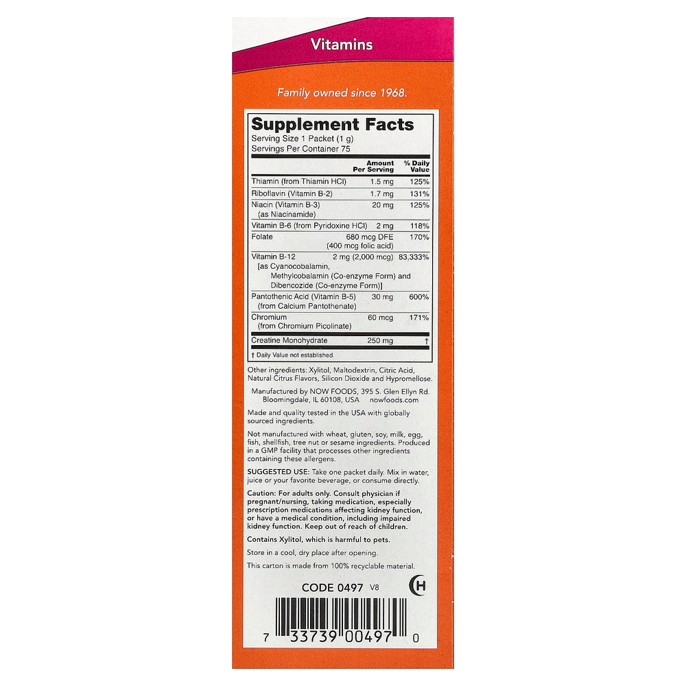 NOW Foods, Instant Energy B12, 75 пакетиков, по 1 г (0,035 унции)
