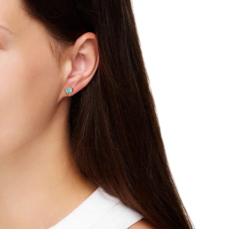 Серьги Голубой Камень с Сердцем – Золото