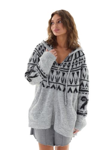 Серый свитер на молнии с капюшоном