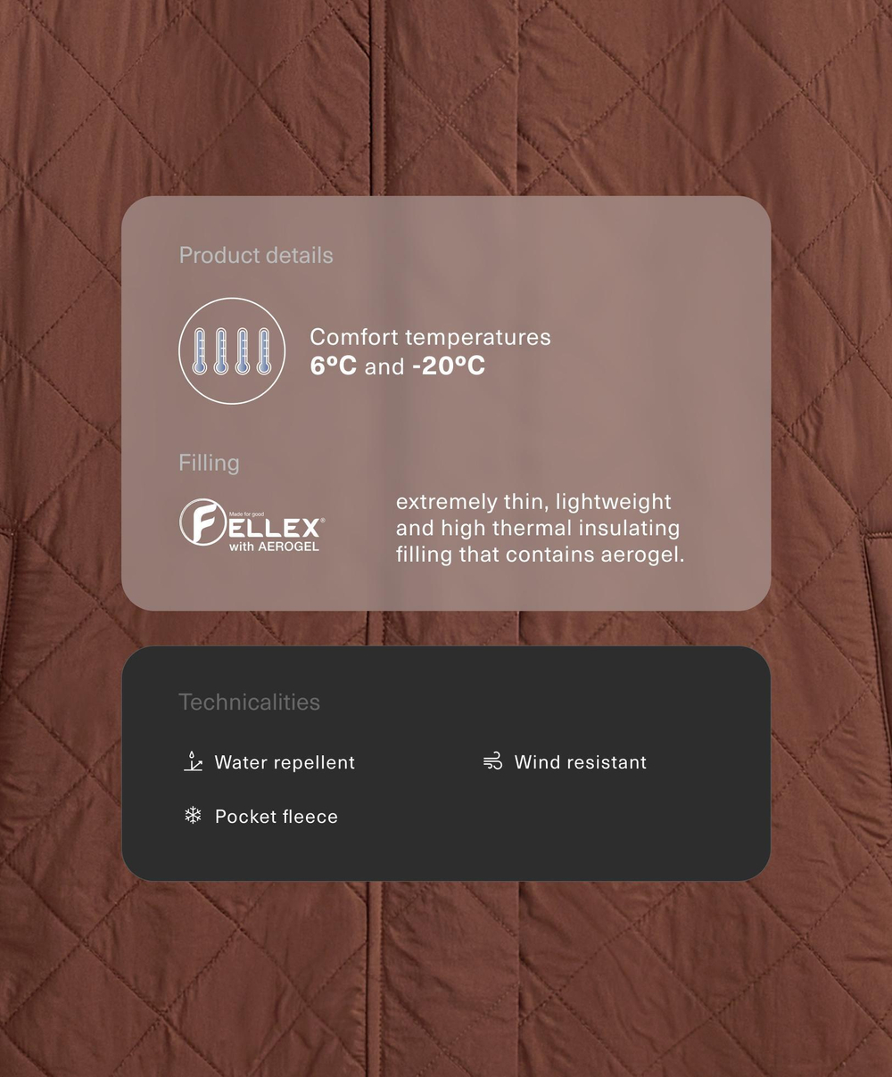 Oysho Длинная утепленная водоотталкивающая куртка FELLEX® с AEROGEL, темно-коричневый