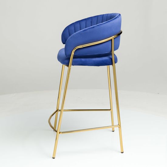 Барный стул Portman синий велюр с золотыми ножками