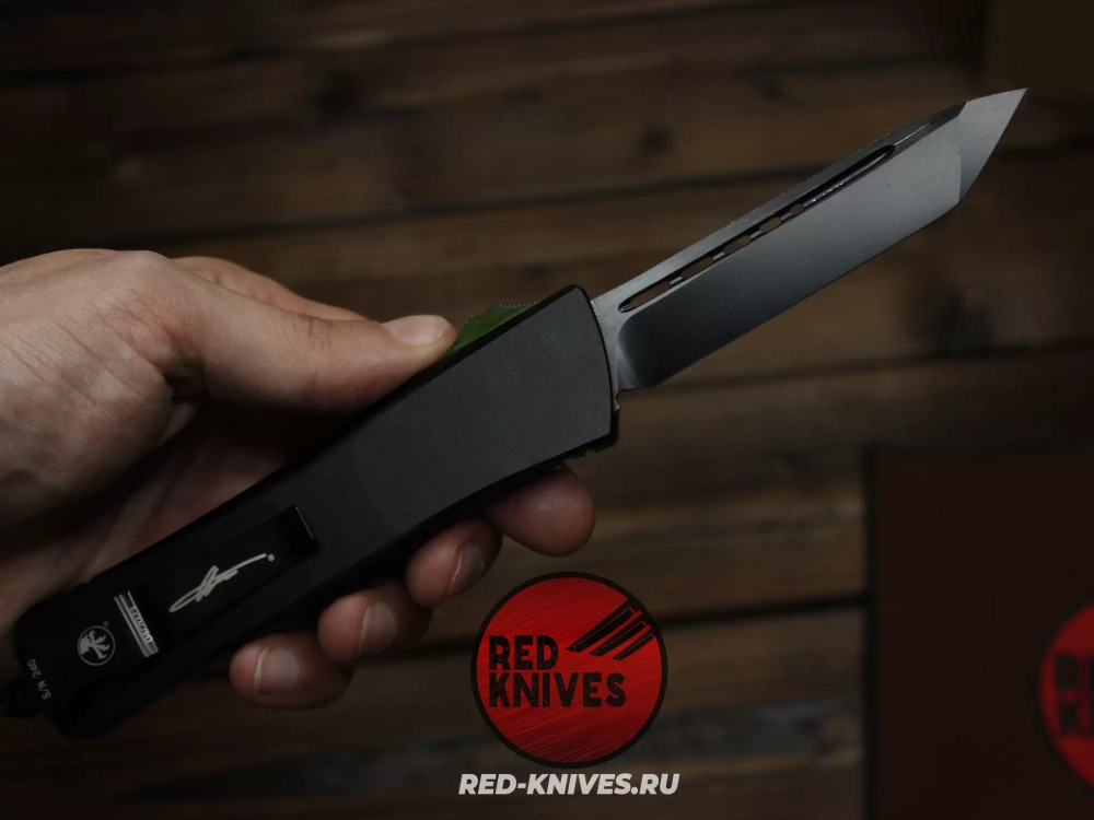 Нож Microtech Troodon T/E - рукоять зеленый Ultem, черный клинок RK-468