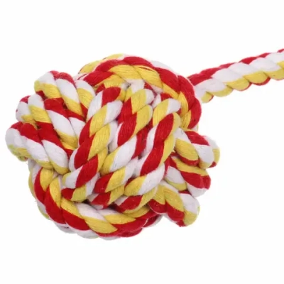 Игрушка - канат для собак мелких и средних пород «НЕСКУЧАЙКА», цвет красный/желтый, 36см