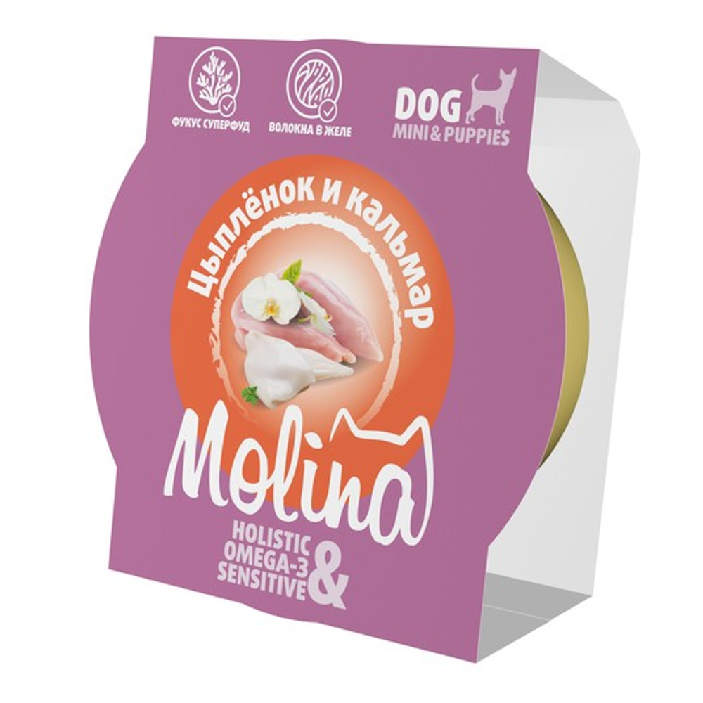 Ламистер для взрослых собак мини-пород Molina цыпленок и кальмар в желе, 75 г 12шт