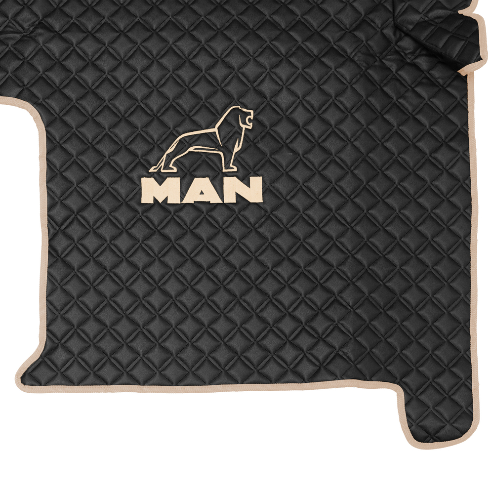 Ковры MAN TGX с 2-мя ящиками (механика), (экокожа, черный, бежевый кант, бежевая вышивка)