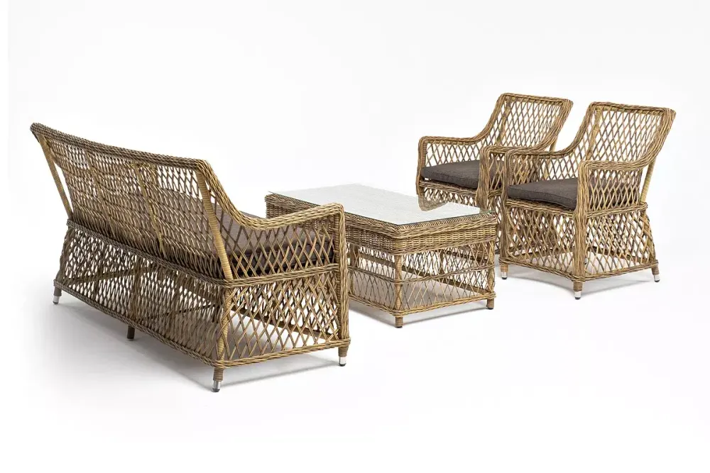 "Асти" лаунж-зона из искусственного ротанга на 4 персоны, цвет соломенный