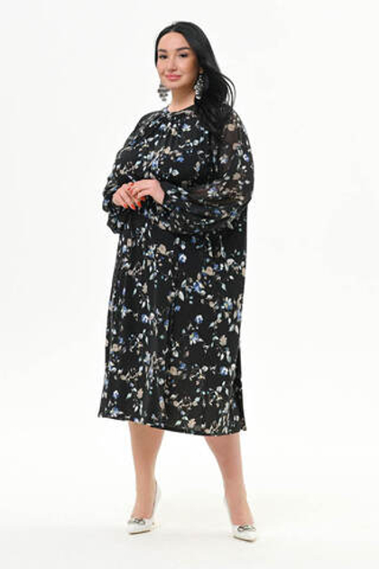 Комбинированное платье А-силуэта Бирюзовые цветы