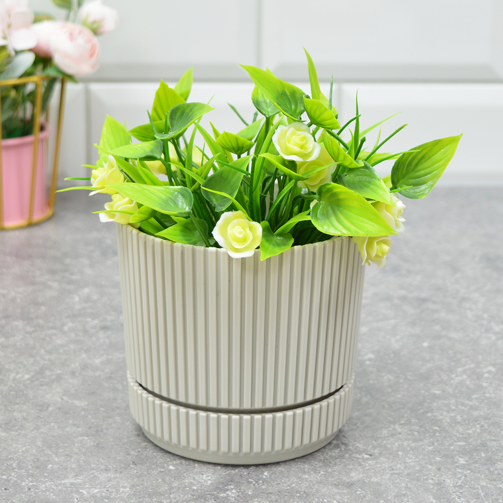 Кашпо Стрип 0,6л d11см с подставкой, кремовый