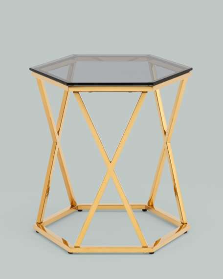 Журнальный столик Круз 48*42 стекло smoke сталь золото