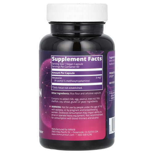 MRM Nutrition, мелатонин, 3 мг, 60 веганских капсул