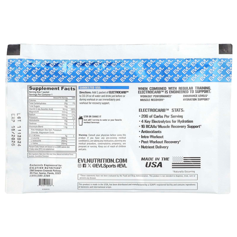 EVLution Nutrition, ElectroCarb ™, голубая малина, 30 г (1,1 унции)