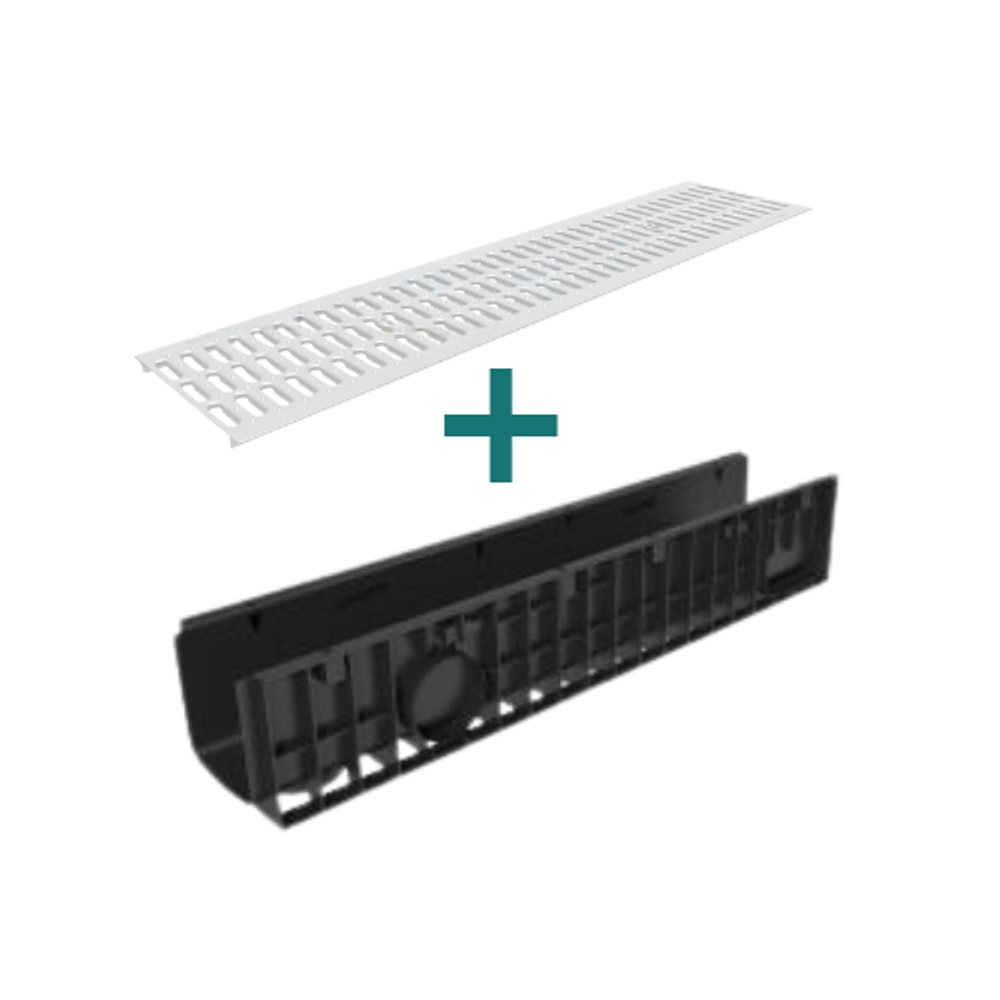 Комплект Gidrolica Standart: водоотводный лоток ЛВ-20.24,6.18,5 + решетка РВ-20.24.100 (DN200), кл. A15