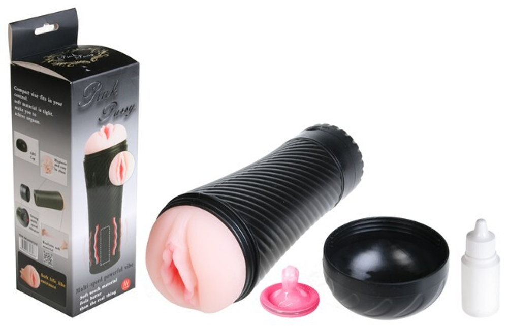 Мастурбатор-вагина с вибрацией в форме фонарика Pink Pussy (Цвет: черный с телесным)