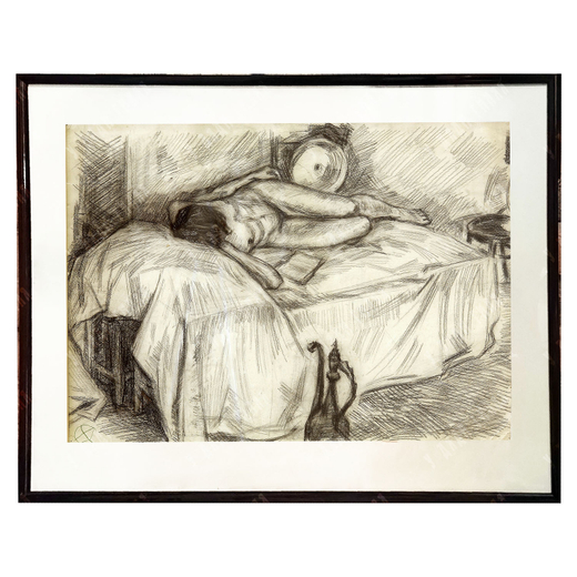 [Ню] Динес Ю. С. Натурщица и кувшин. Бумага, итальянский карандаш. 1948 г.