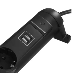 Сетевой фильтр Legrand - 4 розетки с заземлением + USB 2 порта 2.4A, 3500 Вт, черный - 1.5 метра