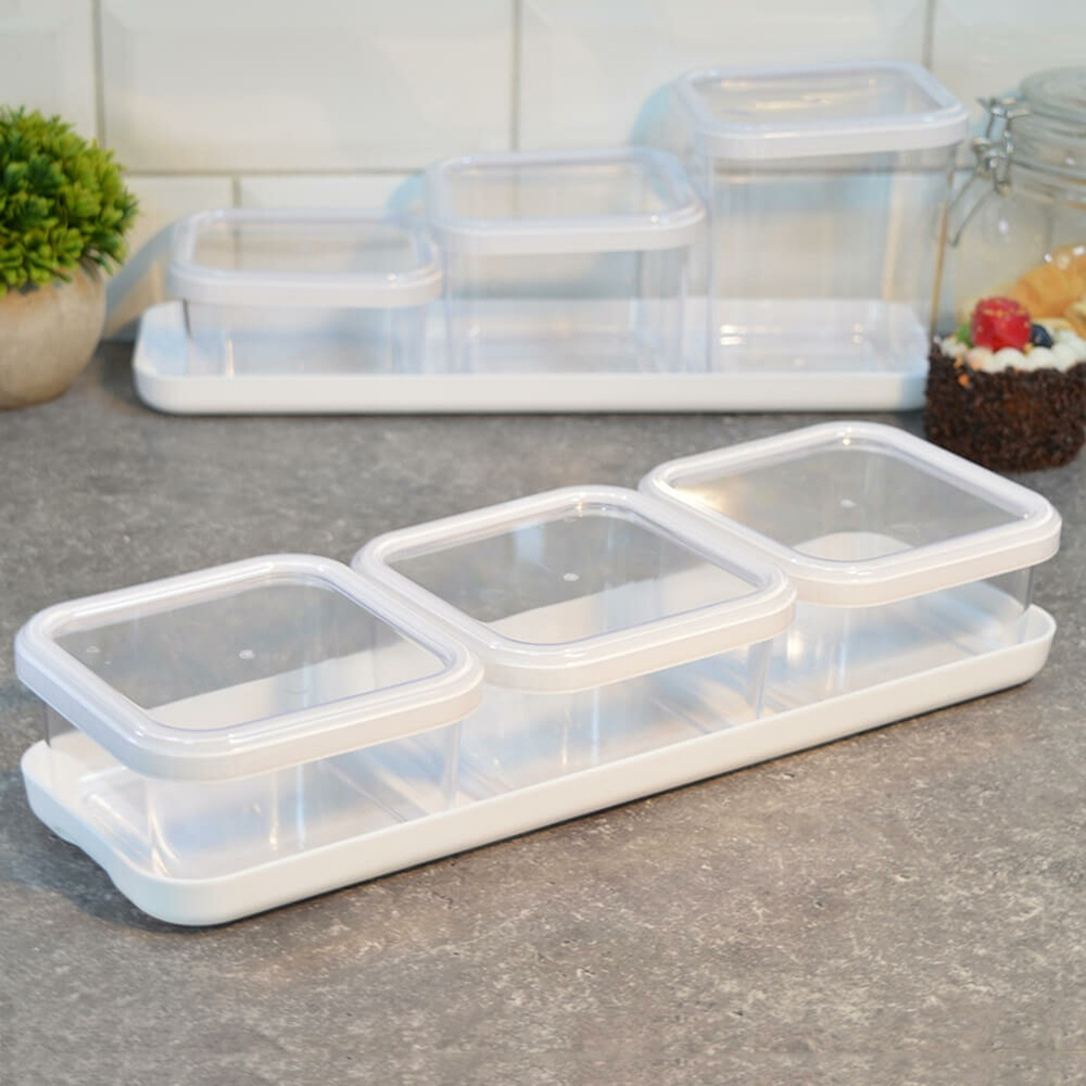 Набор емкостей для сыпучих 3шт 0,4л на подставке "Cubbo Scandi", белый