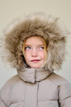 ZARA ПУХОВИК WATER REPELLENT С ОТСТЕГИВАЮЩИМСЯ МЕХОВЫМ КАПЮШОНОМ, БЕЖЕВЫЙ