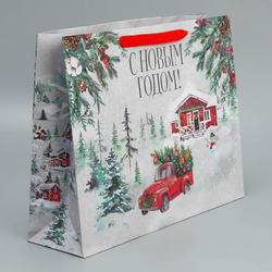 Пакет крафтовый горизонтальный «Новогодняя история», L 40 × 31 × 11.5 см