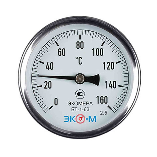Термометр 63х1/2'' 160С БТ-1-63 шток 40мм (осевое подкл.,корпус алюминий) ЭКОМЕРА