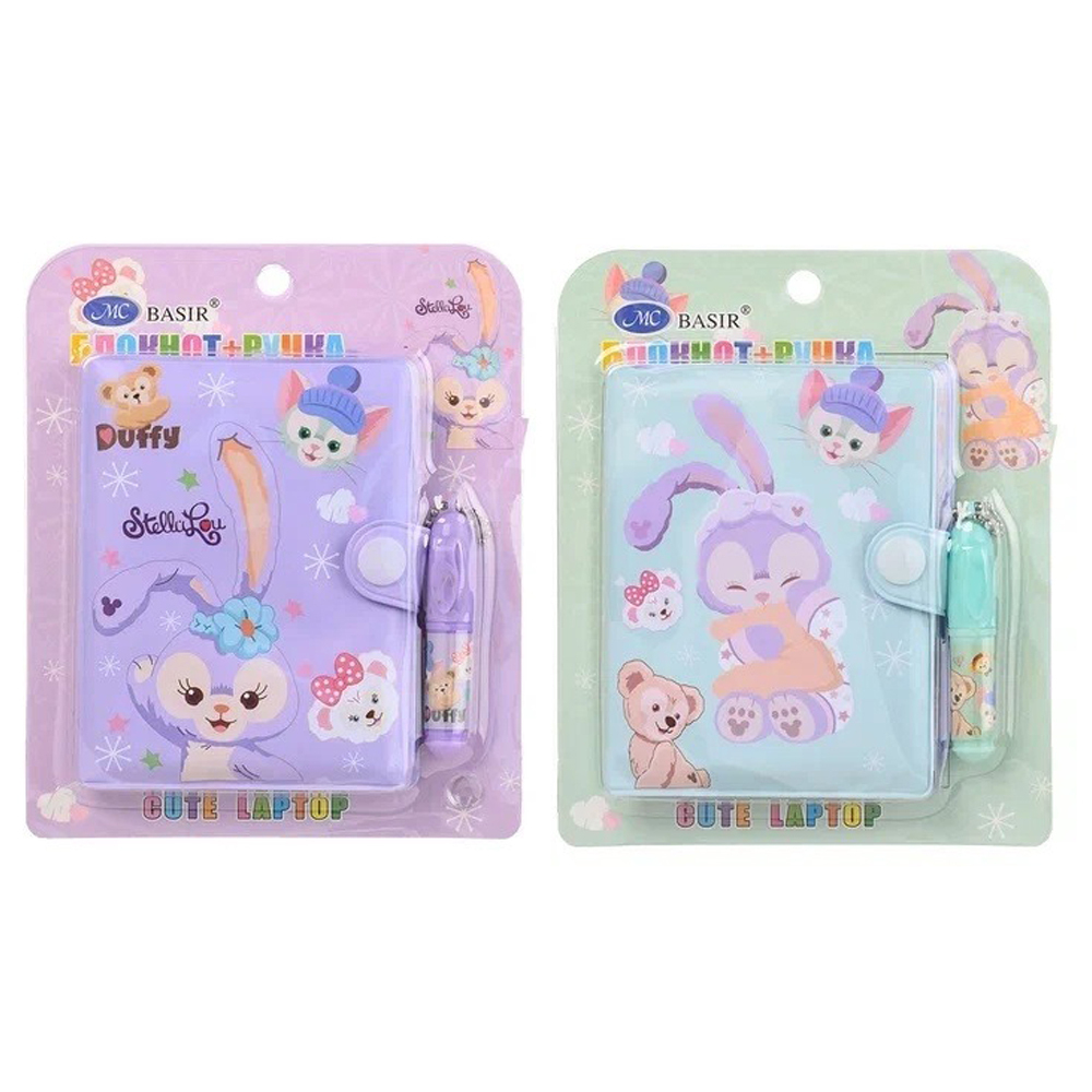 Блокнот детский Basir на кнопке, с ручкой, формат А7, серия "Заяц", переплет ПВХ, 10.5*8 см, 48 листов, ассорти