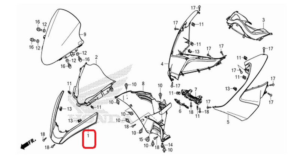 64305-K35-V00ZG. GRILL, FR. *R340C*. Honda PCX125-150 2014-2017