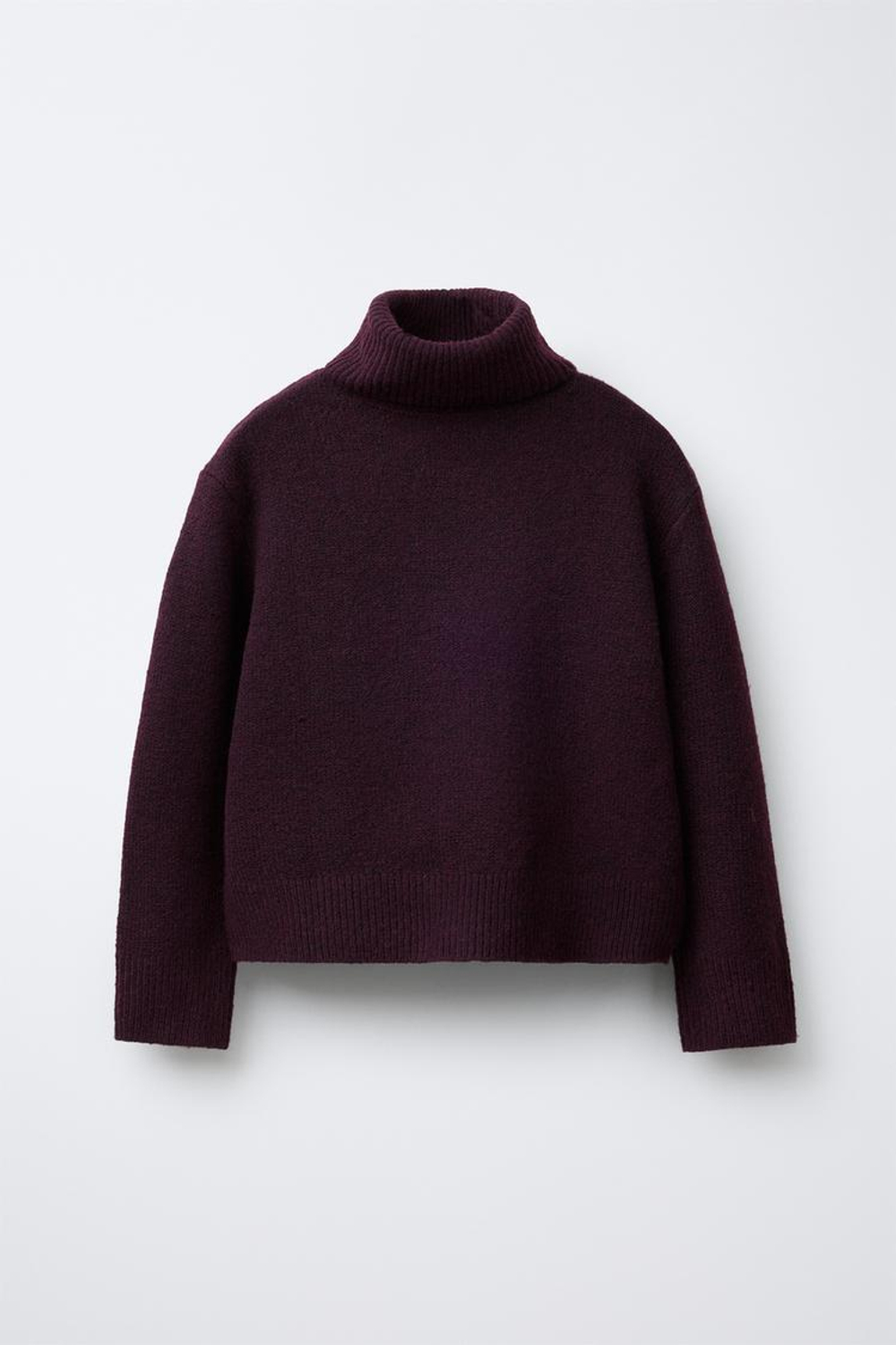 ZARA ОДНОТОННЫЙ СВИТЕР С ВОРОТНИКОМ-СТОЙКОЙ, БУРГУНДИ