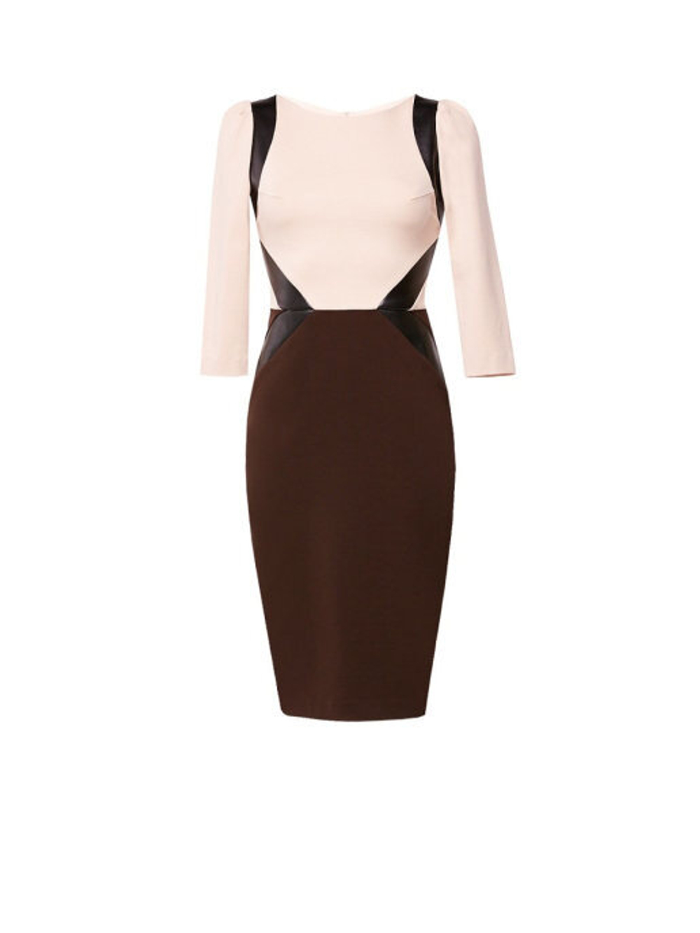 Платье приталенного покроя бежево-коричневое с рукавом 3/4 02-01-19FW