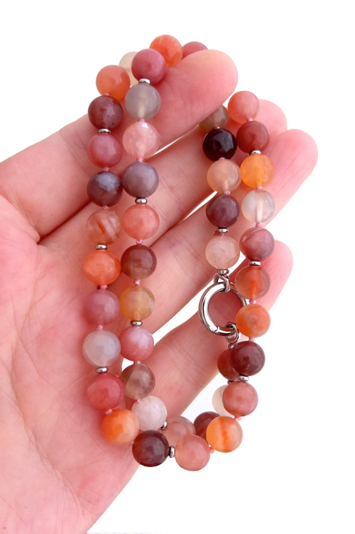 Бусы из натурального розового агата