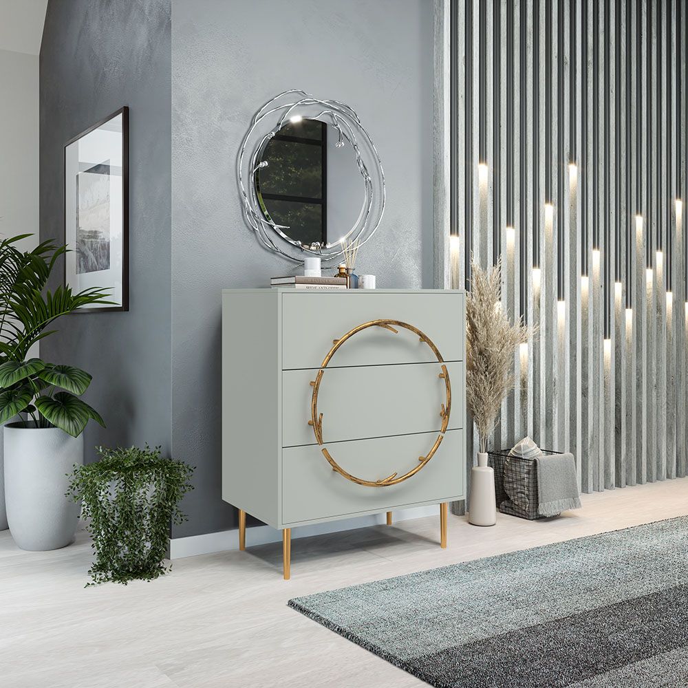 Комод Арт Колор matte Стайл Голд с 3 ящиками Серый дым матовый