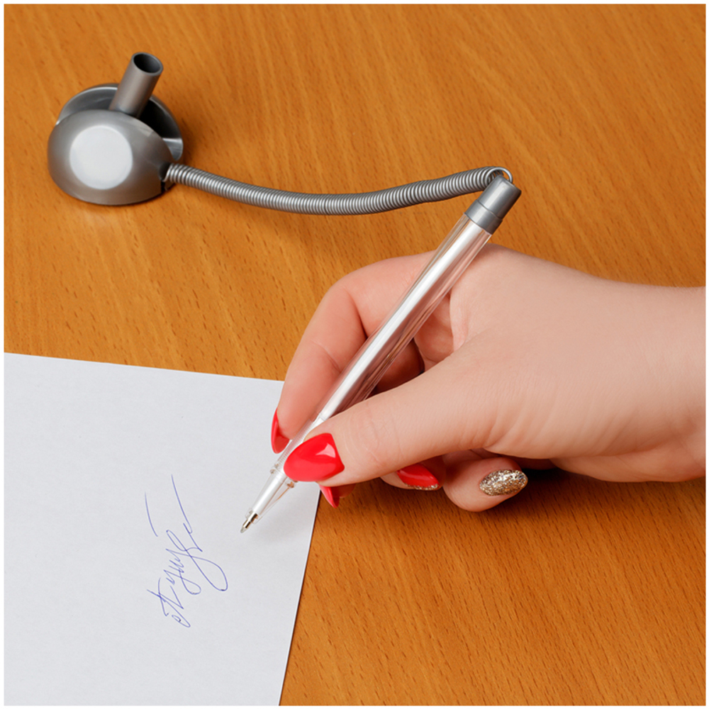 Ручка шариковая OfficeSpace "Reseption", на подставке, серый корпус, синие чернила