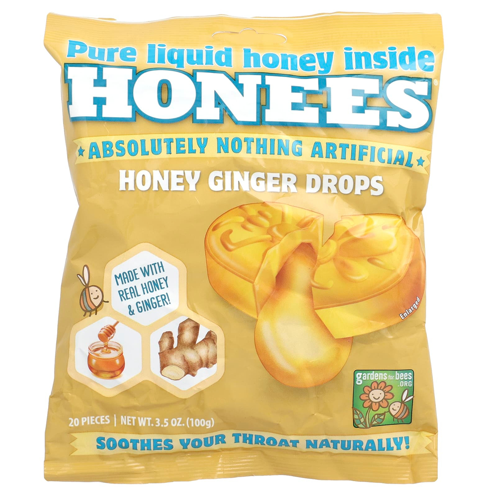 Honees, леденцы с мёдом и имбирём, 20 шт., 100 г (3,5 унции)