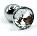 Малая анальная пробка из алюминия с прозрачным кристаллом - 7 см. (Цвет: прозрачный)