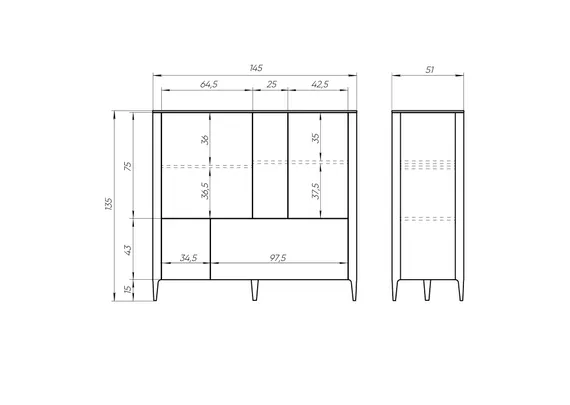 Шкаф Type 3 двери 2 ящика высота 135 см (серо-бежевый)