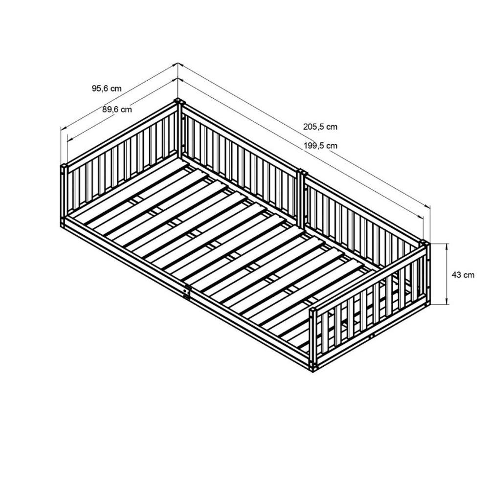 Кровать детская, 90х200, Буфалина, односпальная, с бортиком, из массива дерева с настилом, натуральная, Dipriz