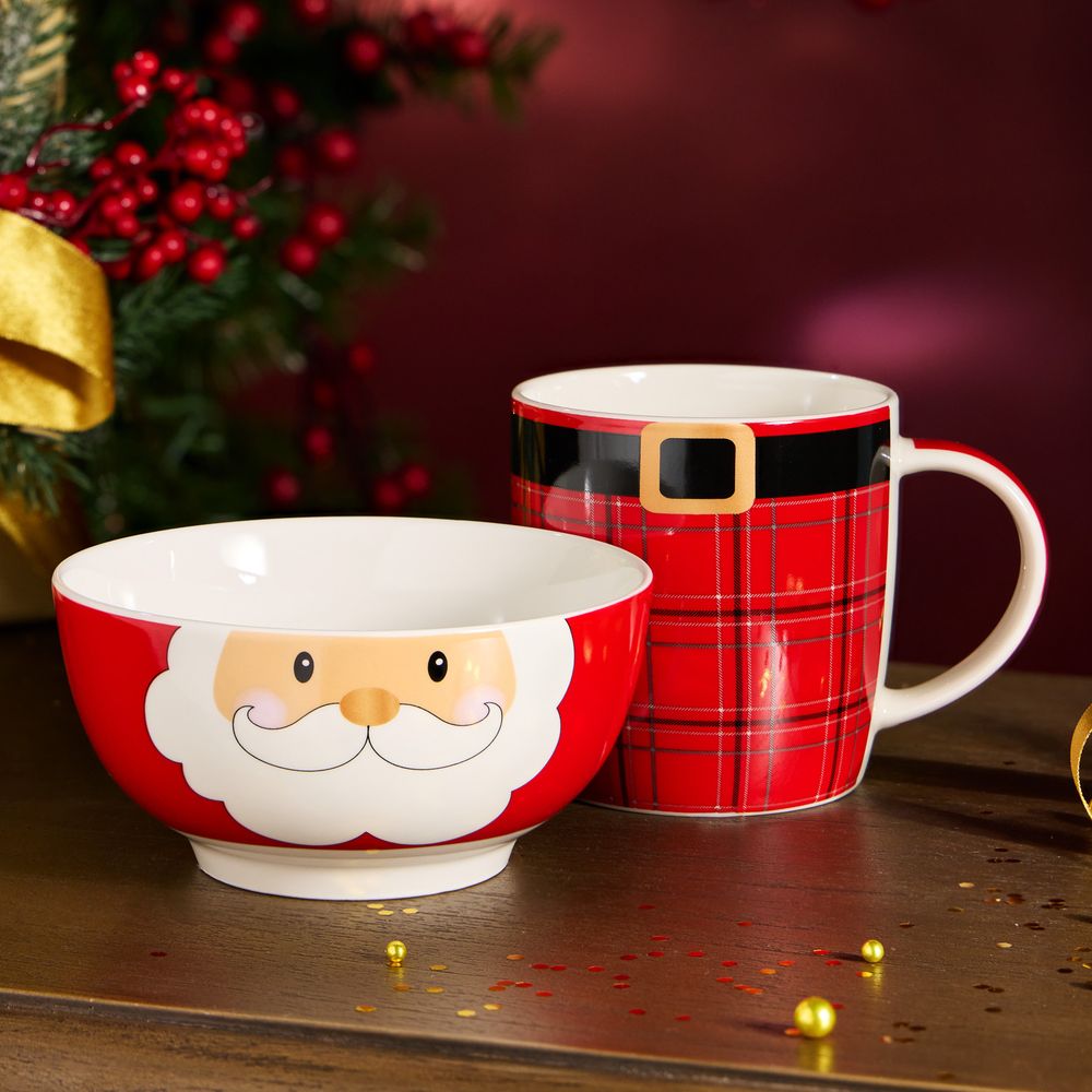 НАБОР ПОСУДЫ LEFARD "САНТА" 2 ПР. (КРУЖКА 355 МЛ, САЛАТНИК 12,5 СМ)