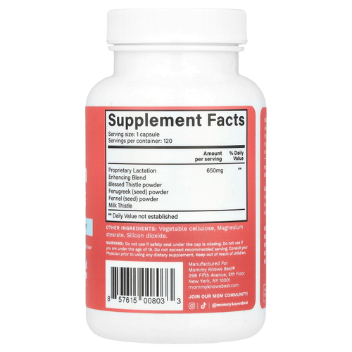 Mommy Knows Best, Поддержка лактации, 120 вегетарианских капсул