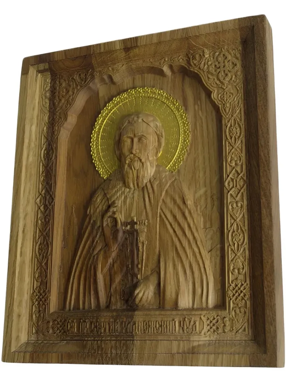 Освященная Икона Сергия Радонежского резная из дуба.