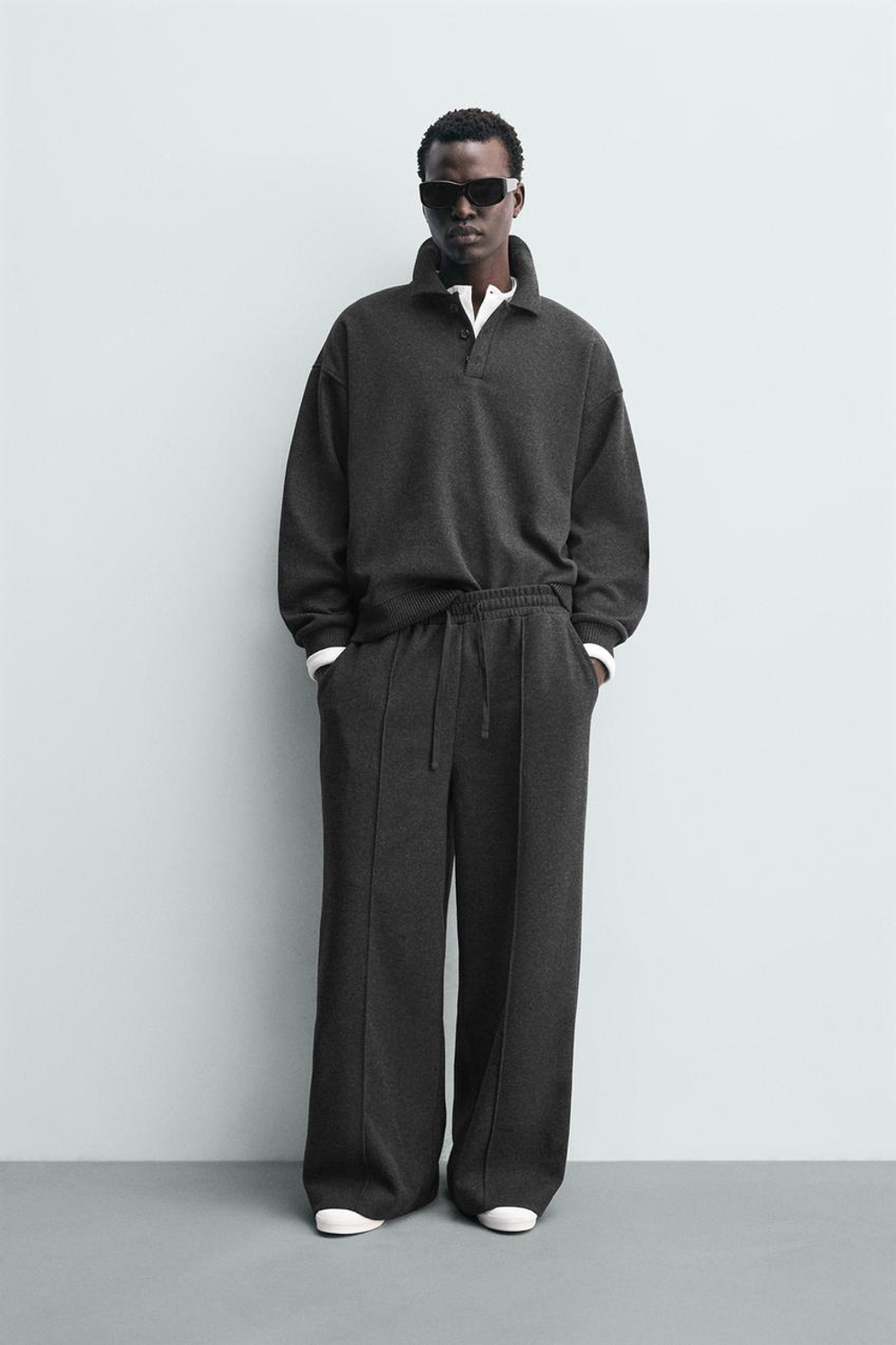 ZARA ТОЛСТОВКА ПОЛО С ТЕКСТУРОЙ, ТЕМНО-СЕРЫЙ