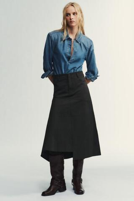 ZARA ЮБКА МИДИ АСИММЕТРИЧНОГО КРОЯ, ЛИНЯЛЫЙ ЧЕРНЫЙ