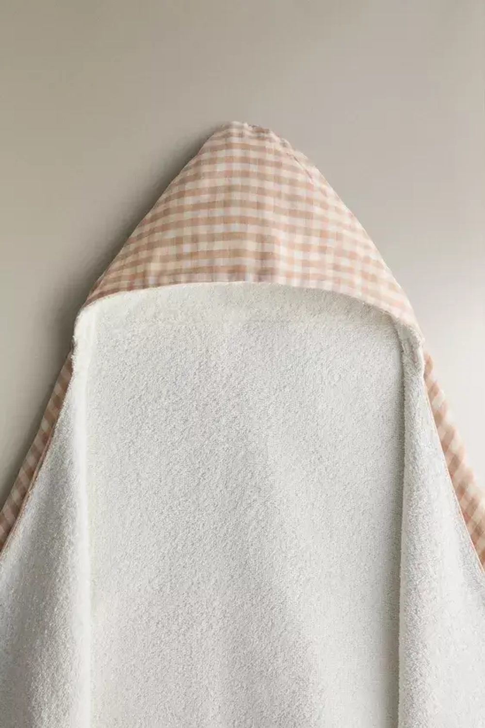 ZARA HOME ПОЛОТЕНЦЕ С КАПЮШОНОМ В КЛЕТКУ ДЛЯ ДЕТЕЙ, РОЗОВЫЙ