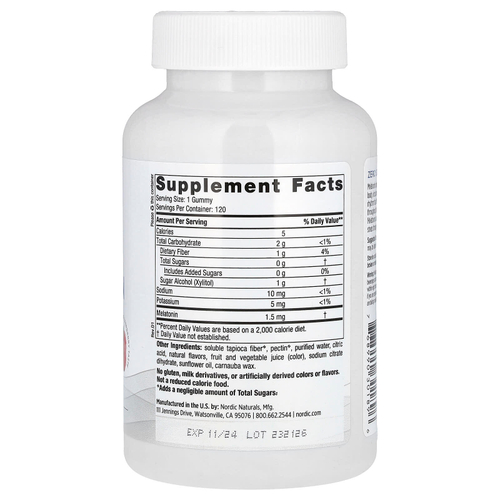 Nordic Naturals, Жевательные мармеладки с мелатонином без сахара, малина, 1,5 мг, 120 жевательных таблеток
