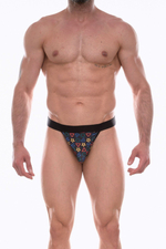 Темно-серые трусы-тонги с разноцветным принтом (Размер: L) (Цвет: темно-серый)