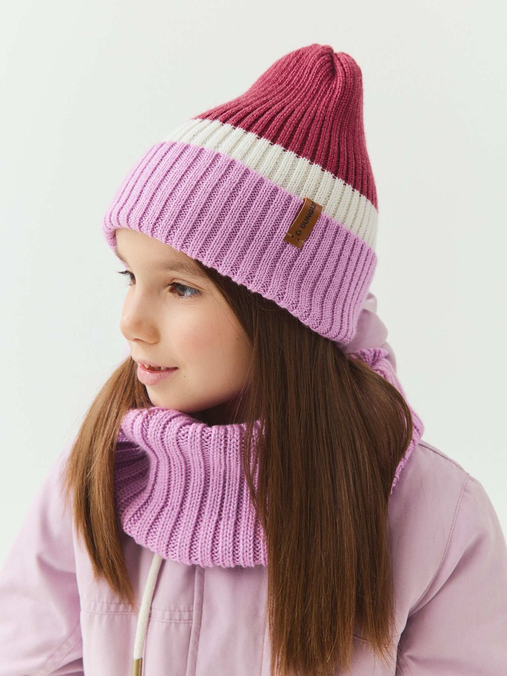 Снуд из смесовой шерсти "Сирень" вертикальная вязка