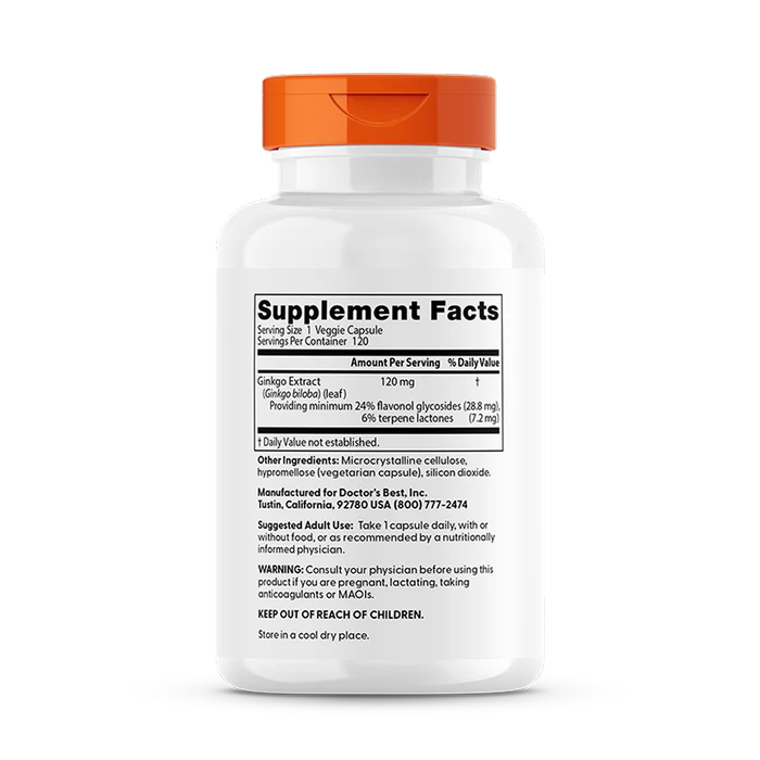 Усиленный гинкго 120 мг, Extra Strenght Ginkgo 120 mg, Doctor's Best, 120 вегетарианских капсул 2