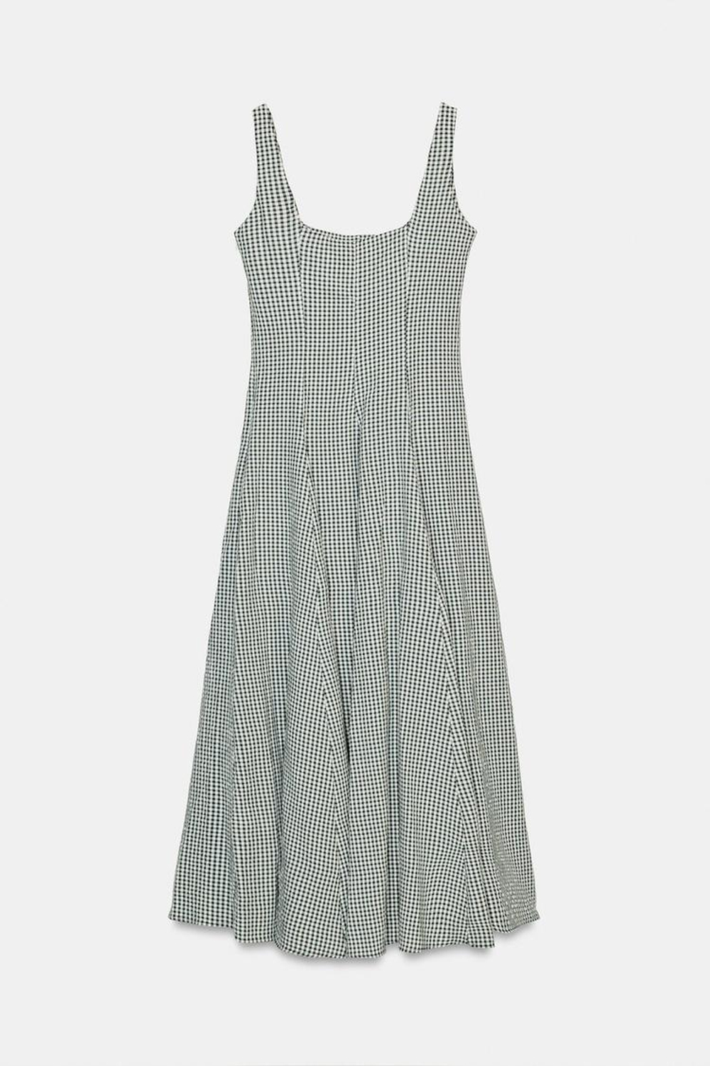 ZARA ПЛАТЬЕ МИДИ В КЛЕТКУ ВИШИ, БЕЛЫЙ/ЗЕЛЕНЫЙ