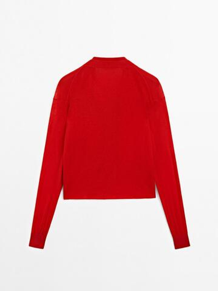 Massimo Dutti Вязаный кардиган из 100% шерсти - STUDIO, красный