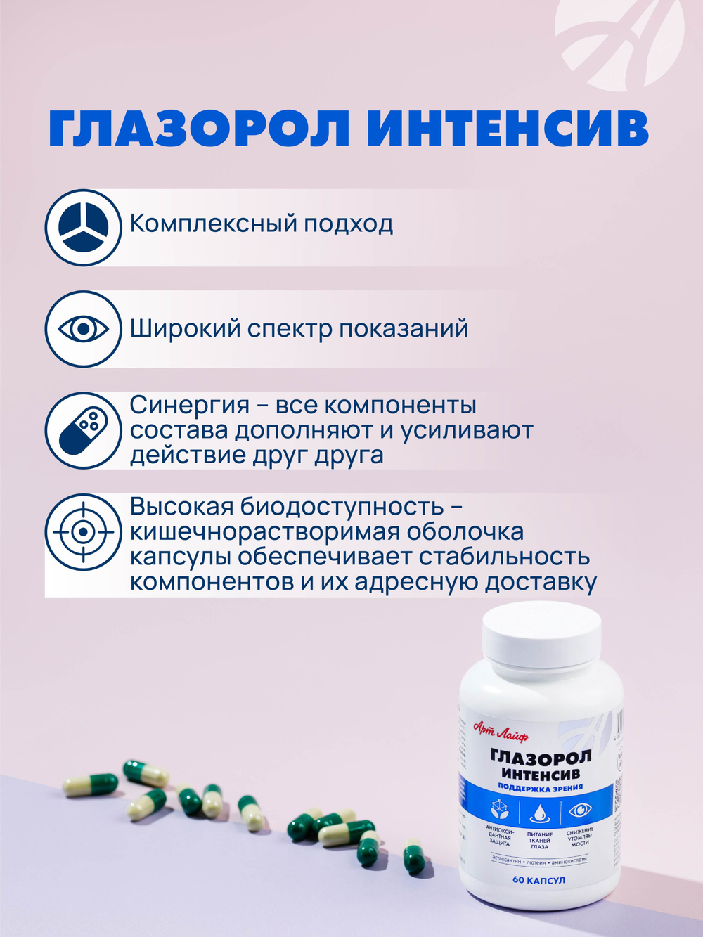 Глазорол Интенсив, 60 капс Универсальная формула поддержки зрения: питание, защита и коррекция